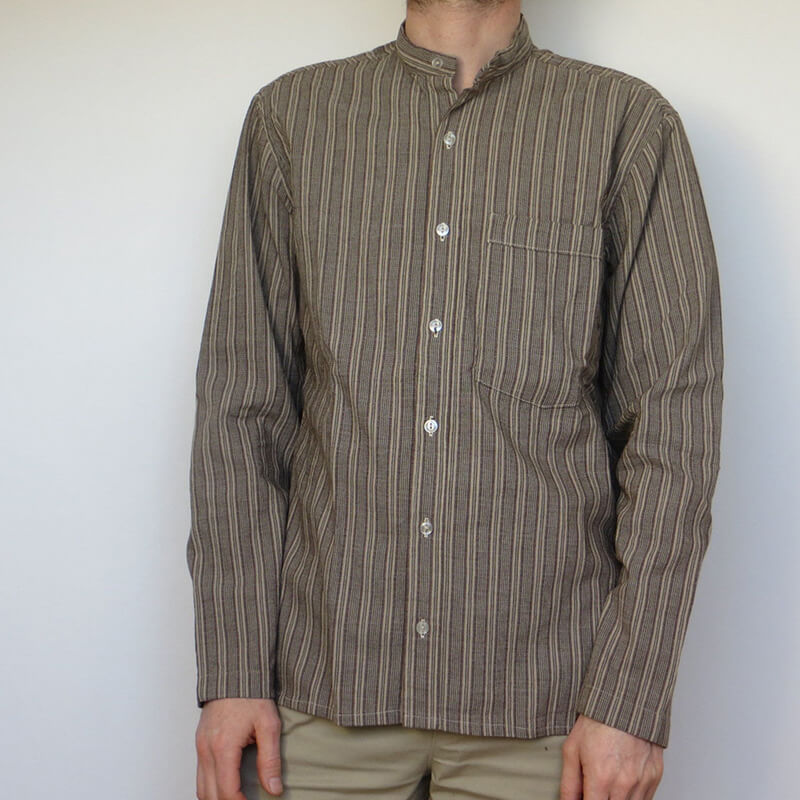 Herren Vintage Slow Fashion Gestreifter Stehkragen Bequemes Langarm-Baumwoll-Leinenhemd