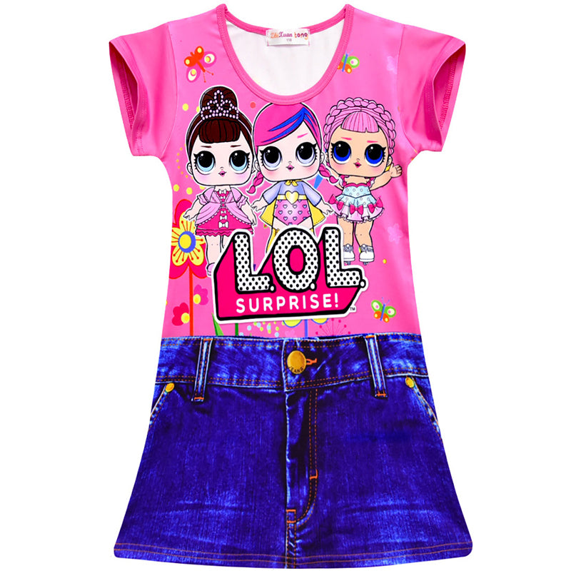 LOL surprise! Dolls pattern print girls imitation jean dress