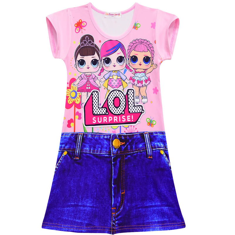 LOL surprise! Dolls pattern print girls imitation jean dress