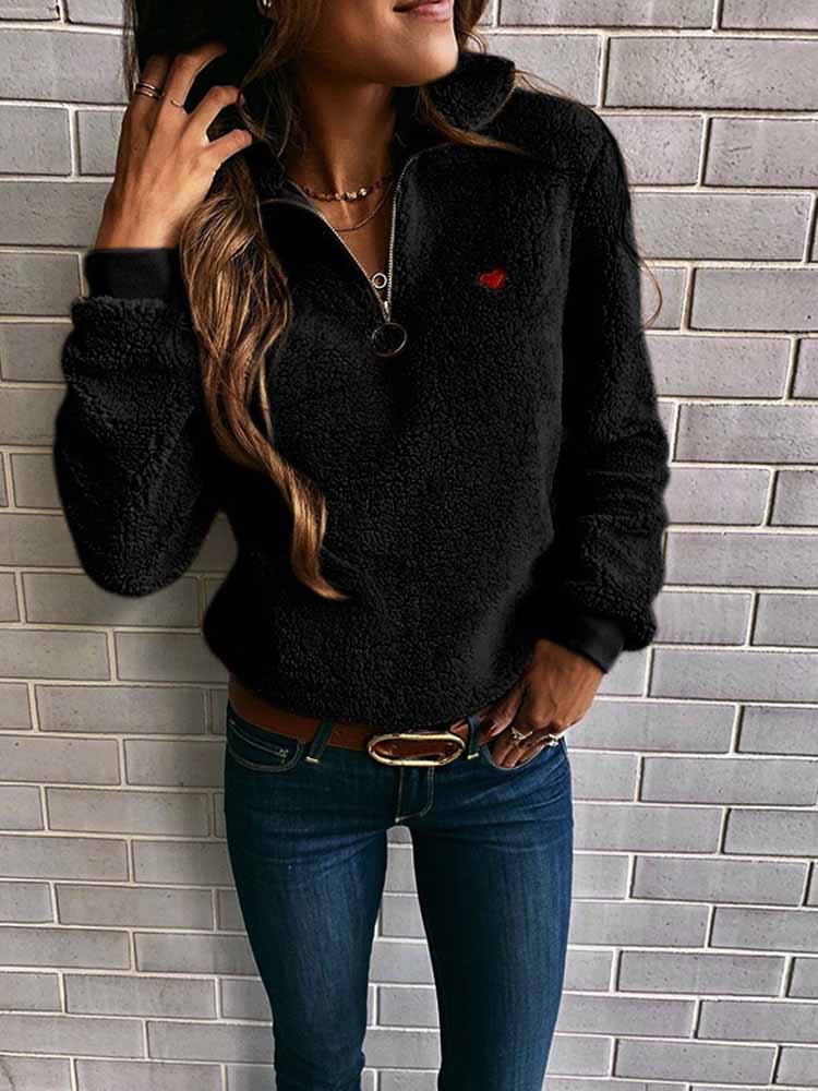 Heart design ribbon collar zipper hoodie