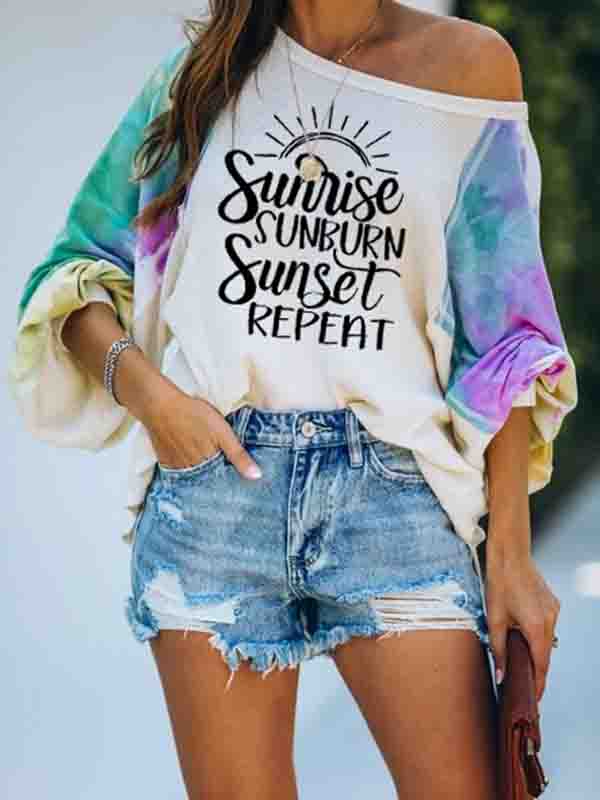 Mujer amanecer puesta de sol puesta de sol repetido suéter estampado