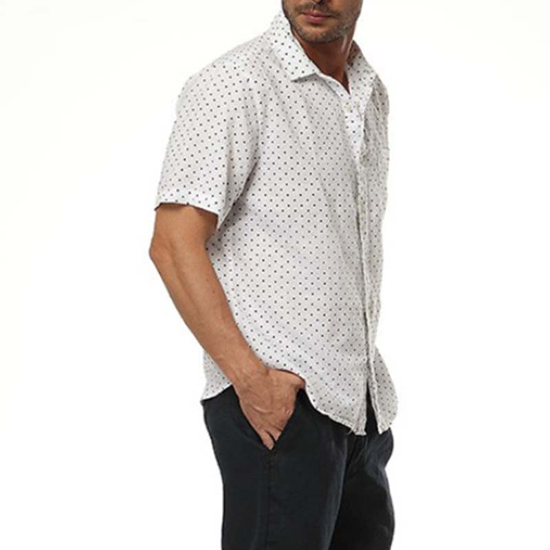 Vyriški madingi kvėpuojantys, patogūs polka dot marškiniai, pagaminti iš lino, trumpomis rankovėmis
