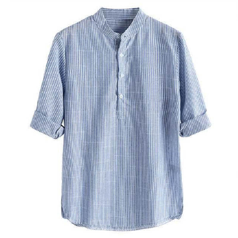 Camiseta de manga larga a rayas clásica transpirable de verano para hombre