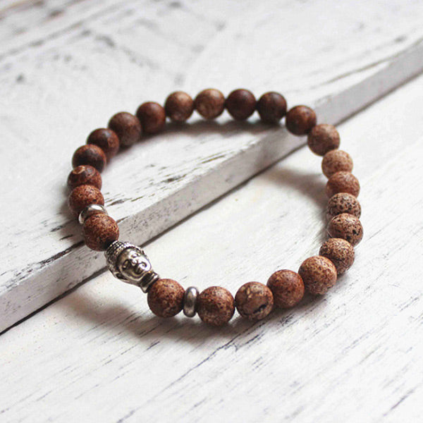 Pulsera de cabeza de Buda de ágata de piedra natural para hombre