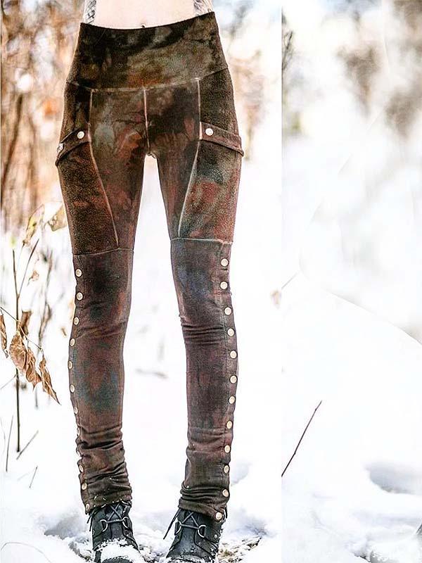 Leggings retro con botones casuales para mujer