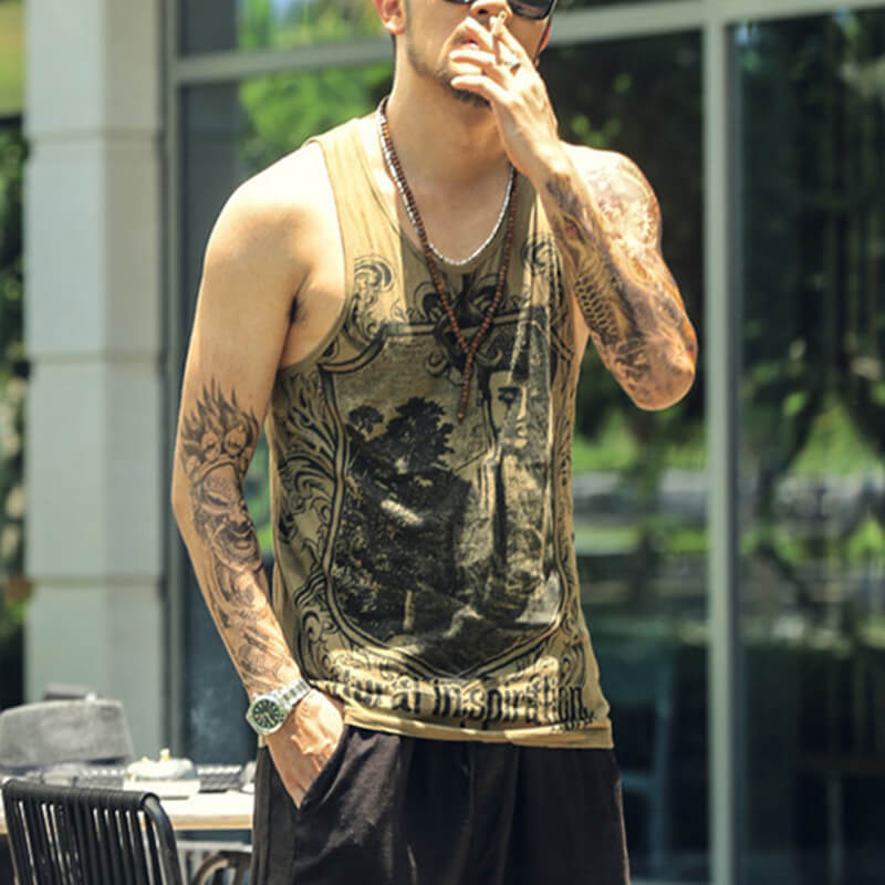 Chaleco de algodón estampado de elefante delgado sin mangas casual hippie de verano para hombres