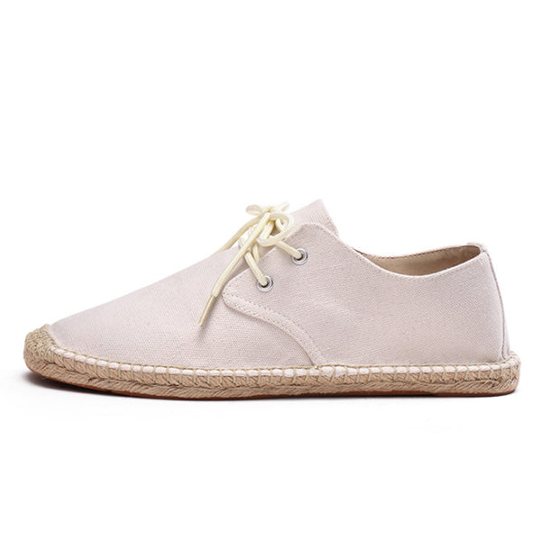 Zapatos planos de lino transpirables con cordones de lino para hombres