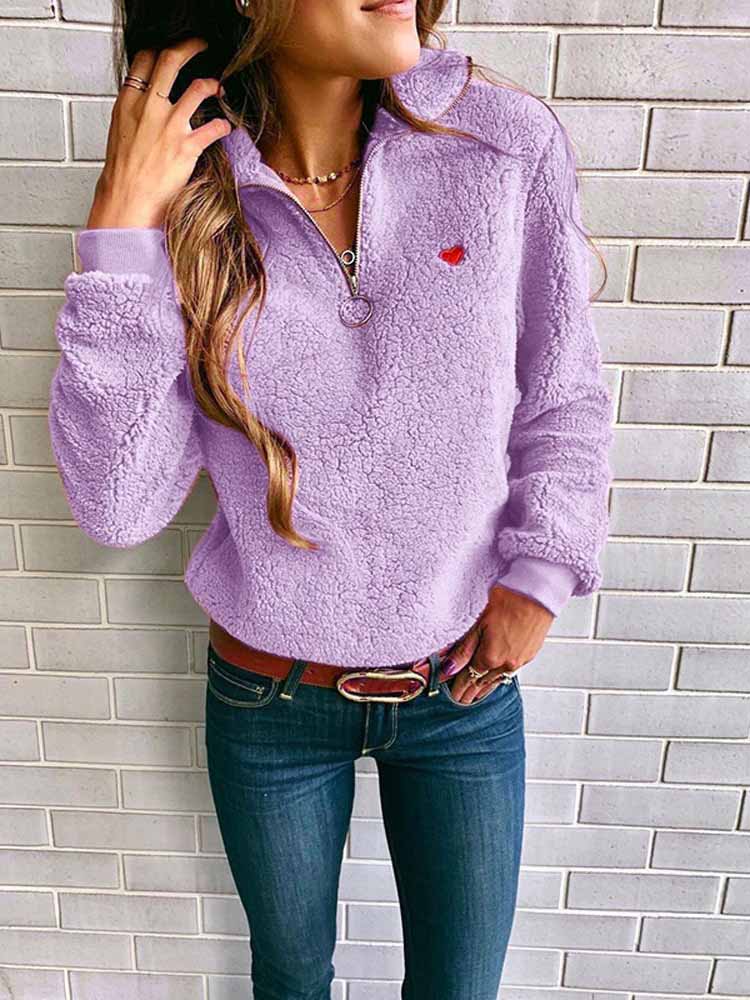 Heart design ribbon collar zipper hoodie