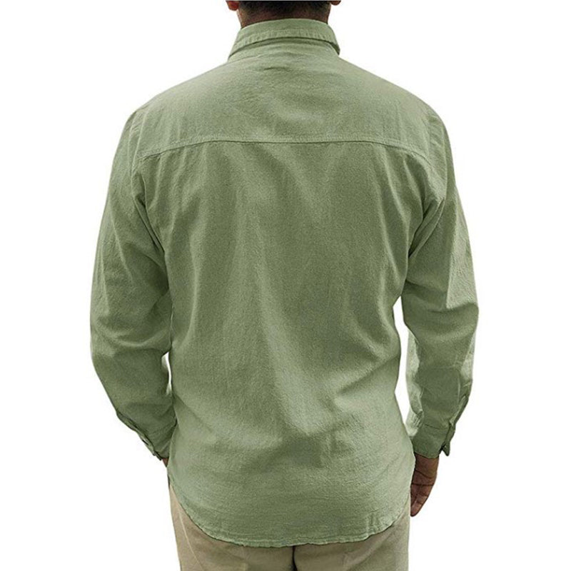 einfarbiges Langarm-Leinenhemd für Herren