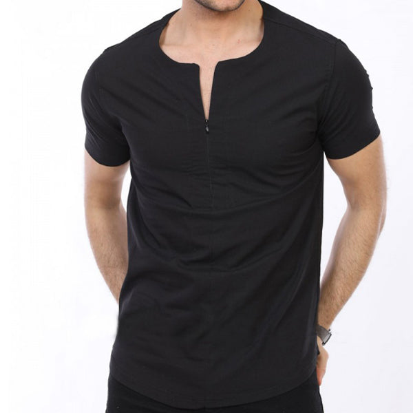 Marškinėliai trumpomis rankovėmis iš medvilnės su apvaliu kaklu ir vyrais