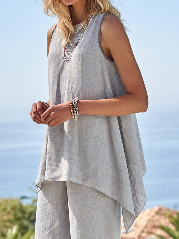 Camiseta sin mangas asimétrica sin mangas con borde