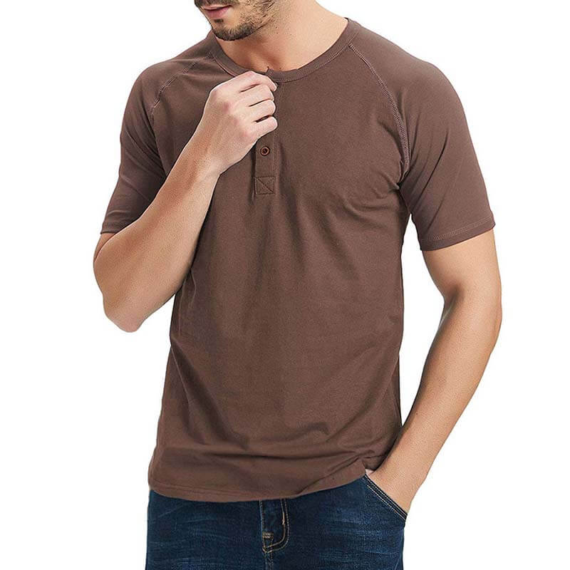 Vyriški klasikiniai pagrindiniai kasdieniai ploni Henley apykaklės medvilniniai marškinėliai