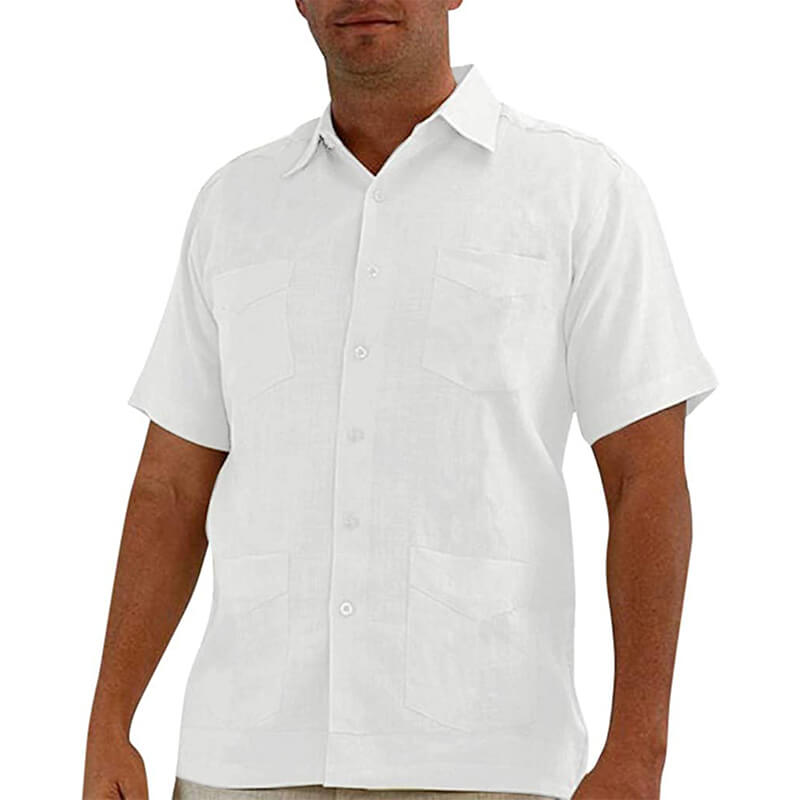 Vyrų vasaros atostogų paplūdimys Kvėpuojantys patogūs trumpų rankovių medvilniniai marškiniai su daugybe lininių kišenių