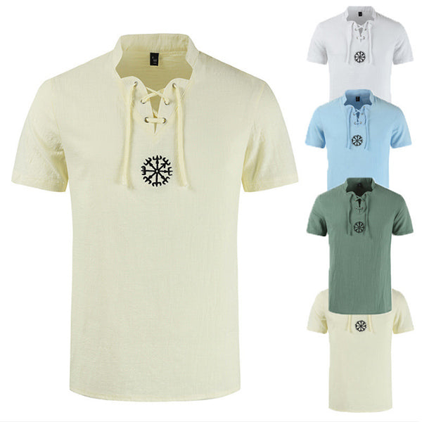 Camisa de hombre de manga corta de algodón y lino.