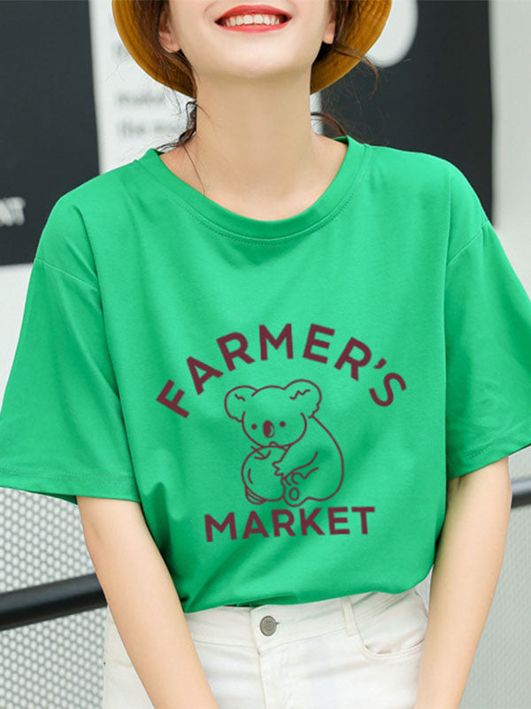 Lässige lose gedruckte Buchstaben-Koala-T-Shirt der Frauen
