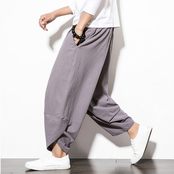 Pantalones casuales de color sólido para hombres, confeccionados en algodón y lino