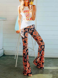 Frauen Retro Print Wide Leg Hosen