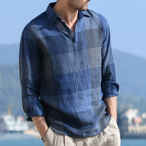 Vyriški retro atsitiktiniai plediniai lininiai marškiniai