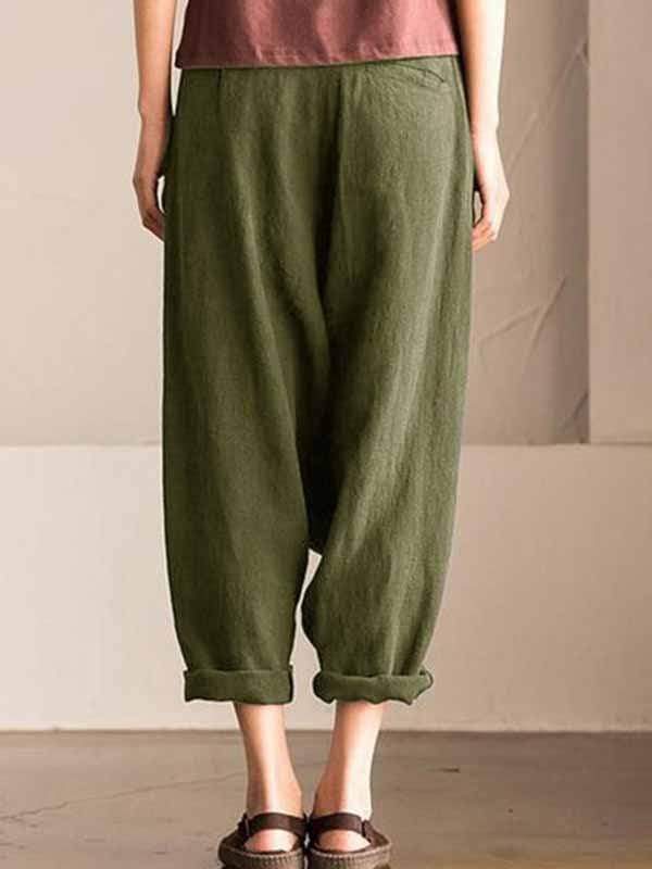 Pantalones harem de lino y algodón demasiado grandes