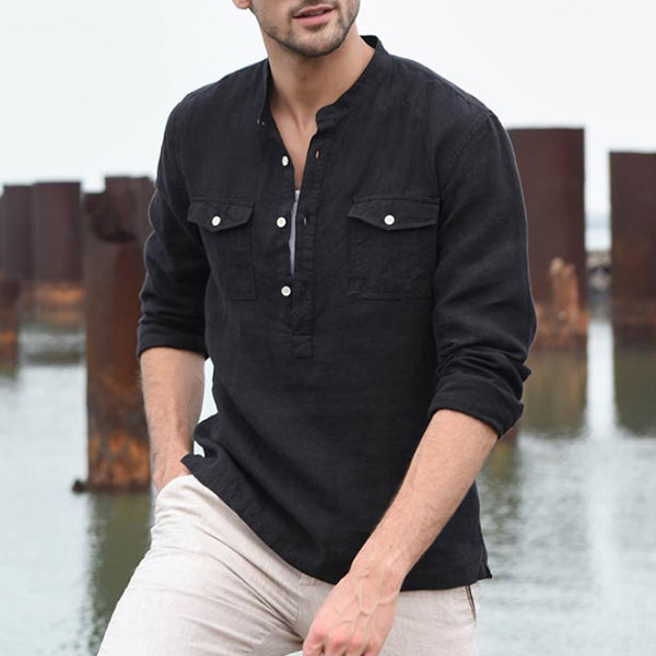 Bequemes dünnes lässiges Langarmhemd aus Leinen für Herren