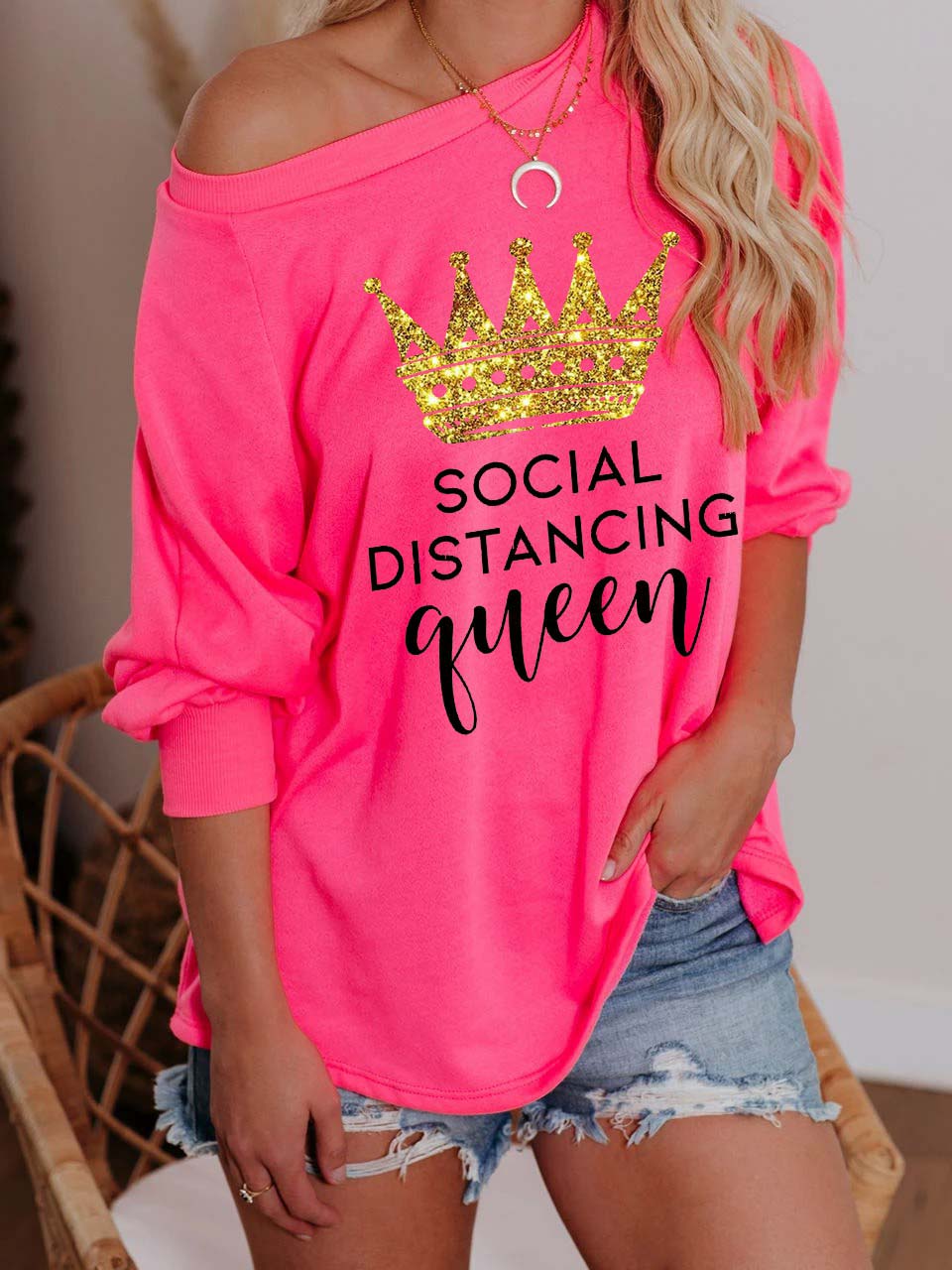 Social Distancing Queen Off-Shoulder Top