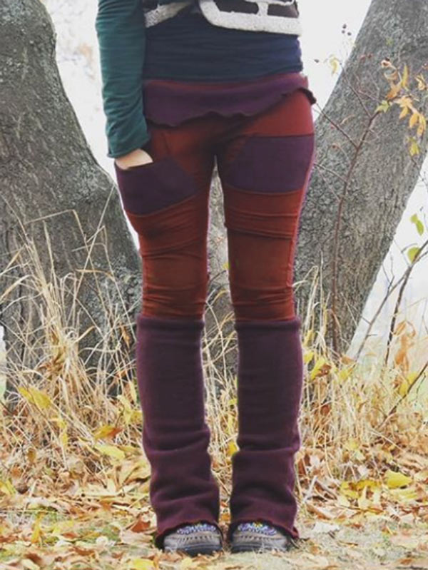 Damen Vintage genähte Tasche elastische Leggings