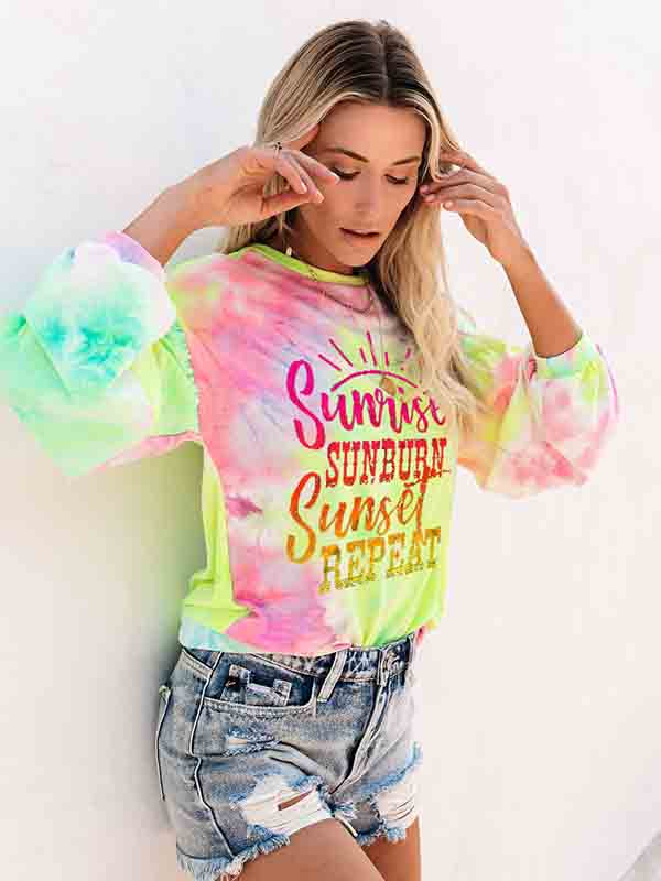 Mujer amanecer puesta de sol puesta de sol repetido suéter estampado