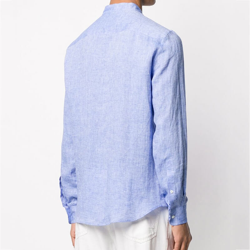 Herren Classic Summer Breathable Stand Collar Langarm-Leinenhemden aus natürlichem Leinen