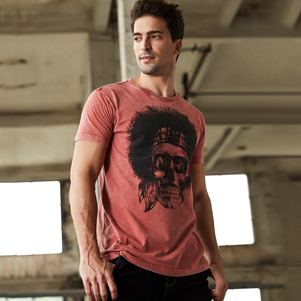 Vyriški madingi medvilnės kaukolės marškinėliai trumpomis rankovėmis