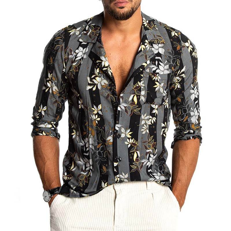 Camisa de verano con estampado floral a rayas de estilo hawaiano para hombre