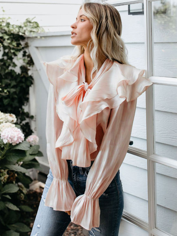 Panel de arrugas mariposa color natural para mujer con manga larga