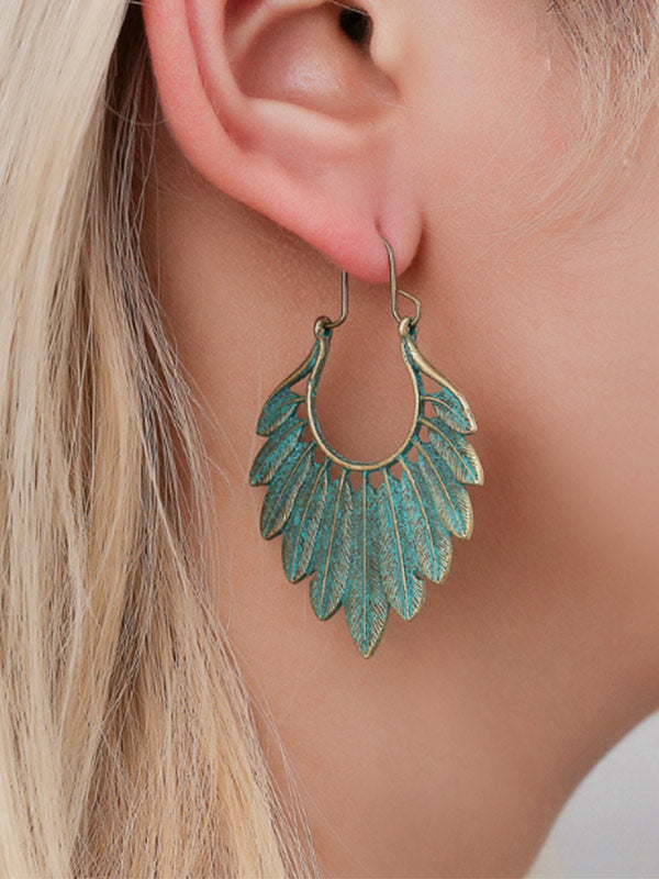 Pendientes vintage de plumas de metal para mujer