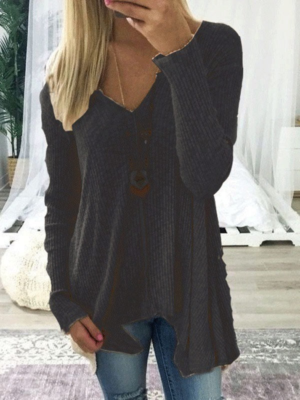 Las mujeres de color sólido sexy sexy con cuello en V top irregular