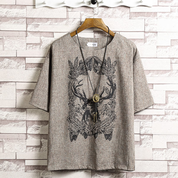 Camiseta vintage de lino estampada vintage