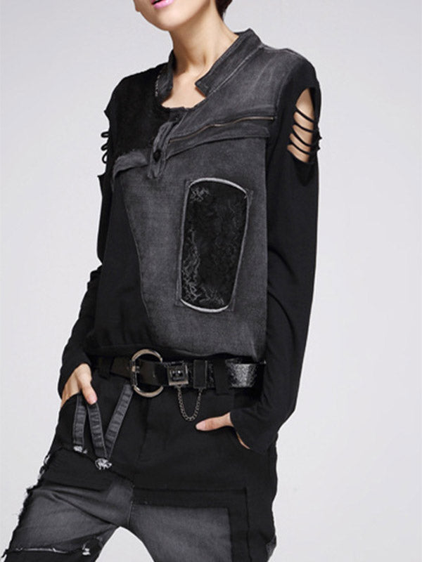 Camisa de manga larga para mujer con efecto arruinado