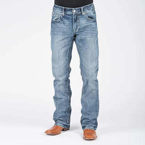 Jeans con corte de zapato piezo denim inverso de baja nobleza