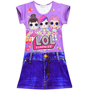 LOL surprise! Dolls pattern print girls imitation jean dress