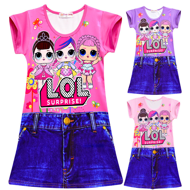 LOL surprise! Dolls pattern print girls imitation jean dress