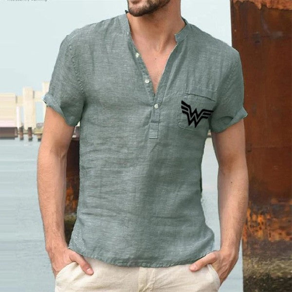 Lässiges Vintage-bedrucktes kurzärmeliges Leinen-T-Shirt für Herren