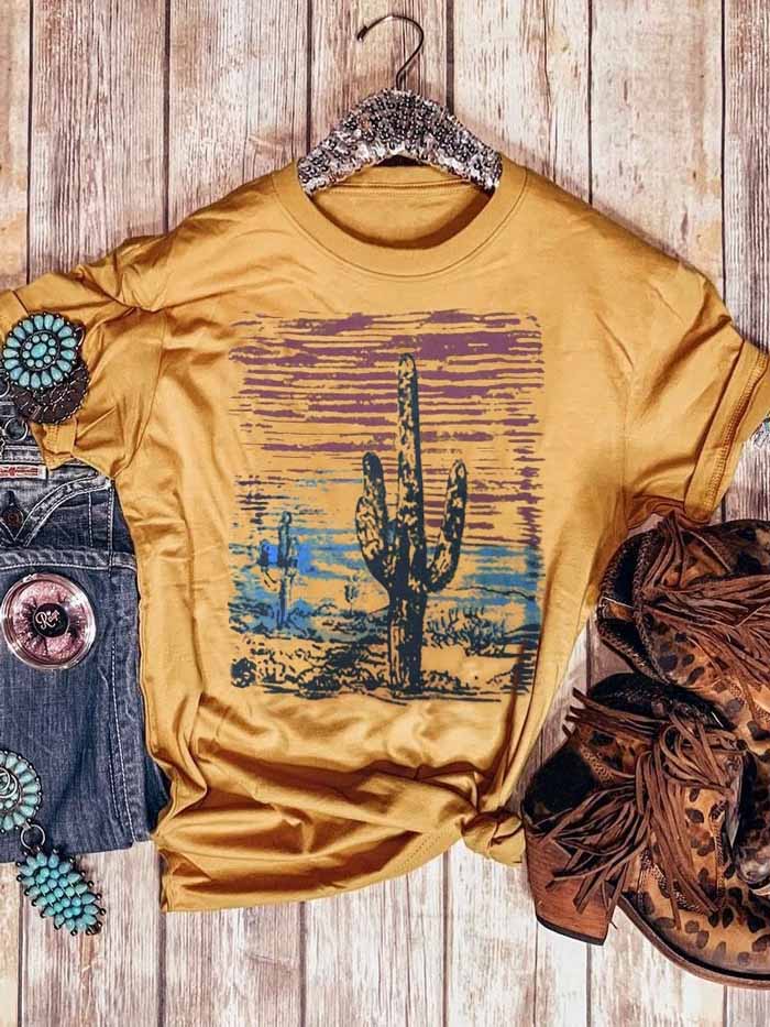 Camiseta de mujer &quot;Cactus Sunset&quot; con manga corta