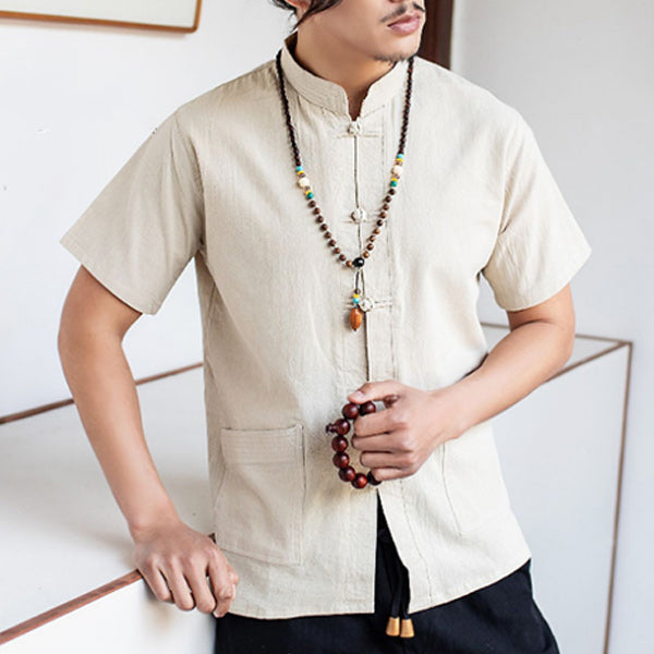 Camisa de algodón de manga corta para hombre