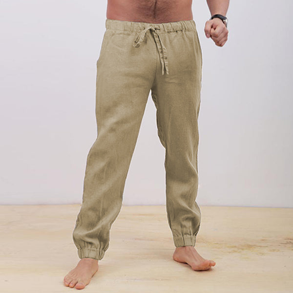 Pantalones de cintura de lino elásticos transpirables para hombres