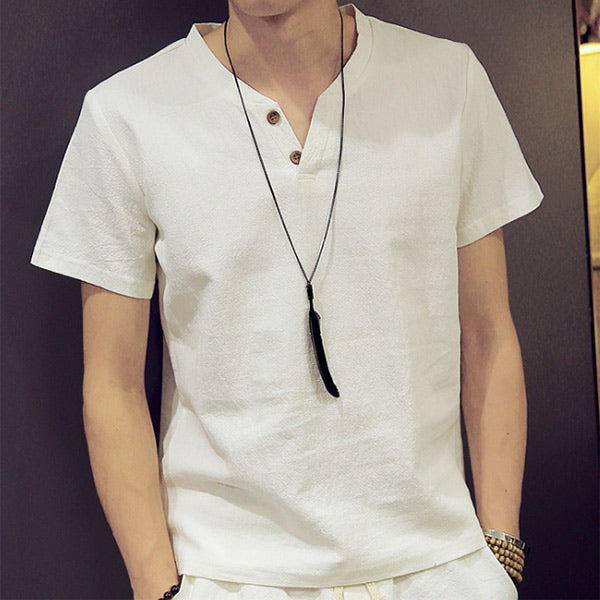 Camisa de lino para hombre con manga corta.