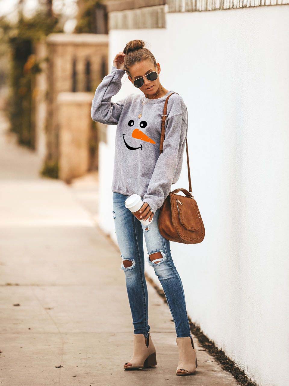 Damen Sweatshirt mit winterlichem Muster