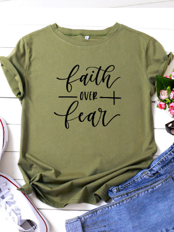 Camiseta cómoda de algodón Faith About Anxiety para mujer con manga corta