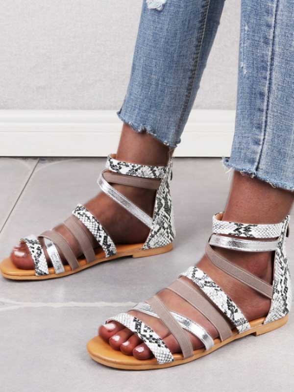 Flache römische Damenschuhe Sandalen mit lässigem Druck