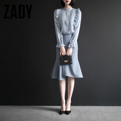 Zady principios de otoño Yujie traje profesional tenis de mujer rojo 2019 otoño nuevo estilo moda corte de media falda conjunto de dos piezas