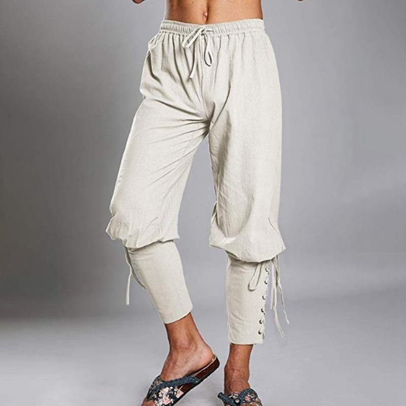 Hippie de verano para hombre Casual Super Soft Rope Cintura elástica Cintura Ligero Pantalones de lino