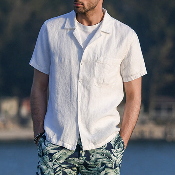 Atmungsaktives lässiges Kurzarmhemd aus Leinen für Herren