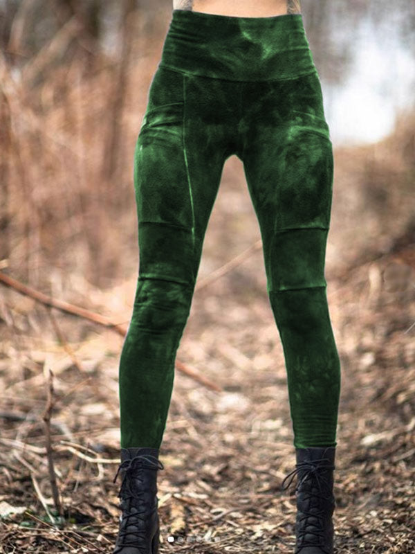 Vintage Dye Stitching Pocket Elastic Leggings für Damen